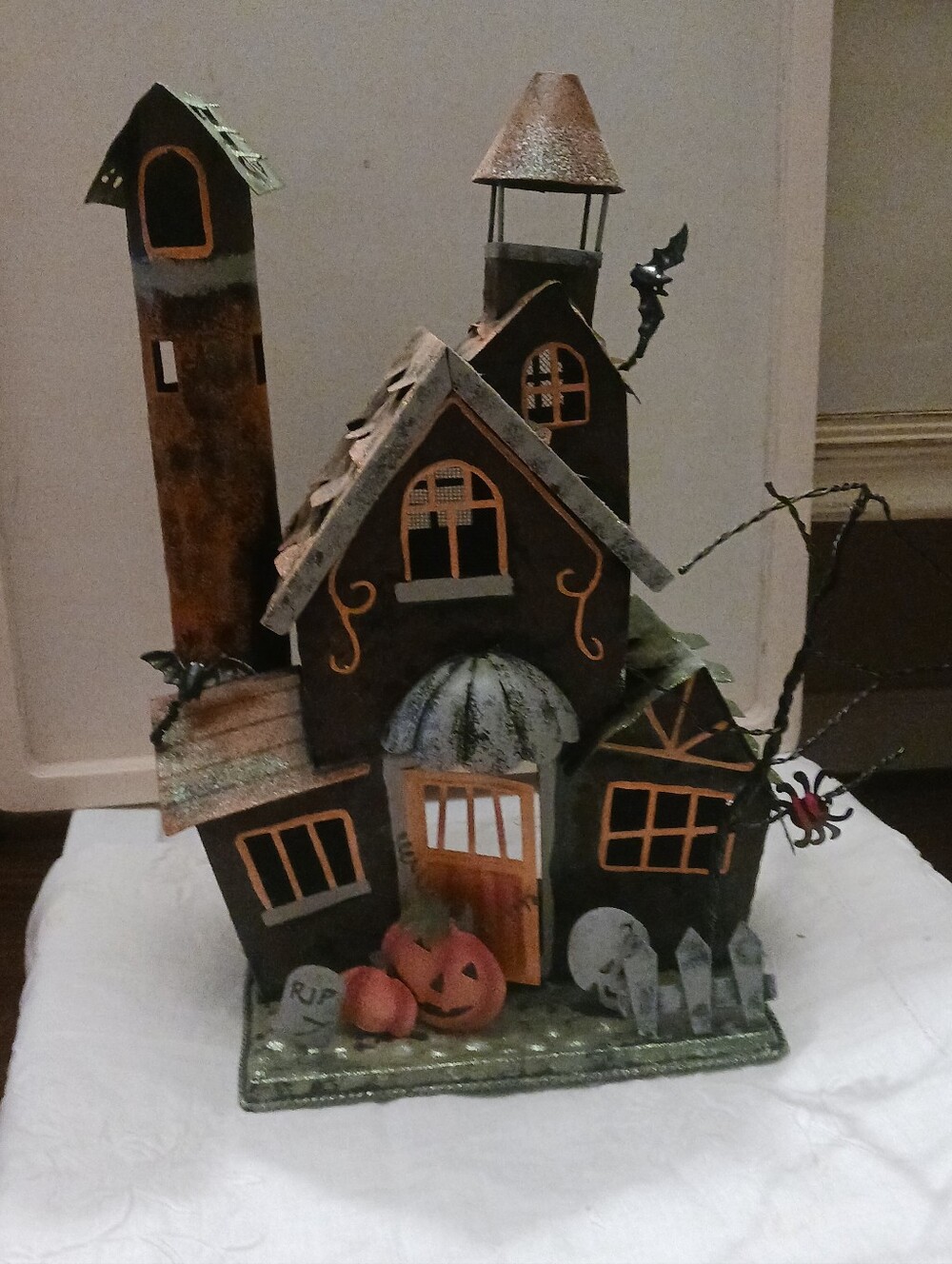 Large Tin Halloween Decorative Haunted House Candle Holder